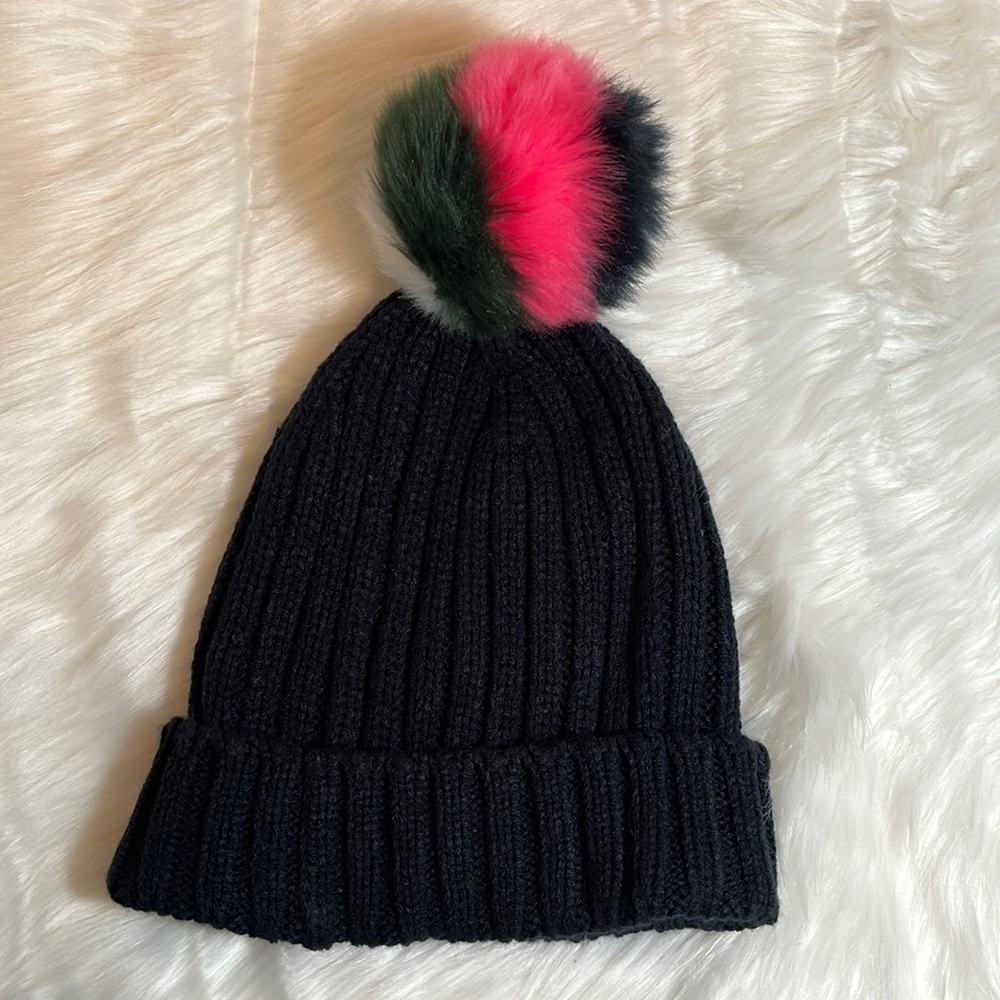 J. Crew Navy Pink Winter Beanie Knit Hat with Pom Pom